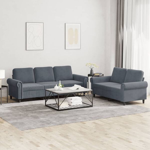 vidaXL Sofa Set Dark grey Velvet (100% polyester), Metal, Textilene, Plywood