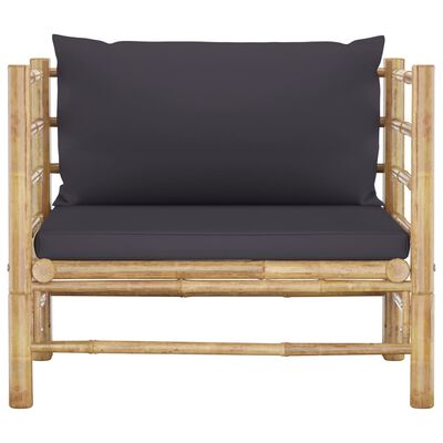 vidaXL Patio Sofa with Dark Gray Cushions Bamboo