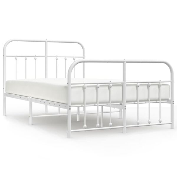 vidaXL Bed Frame White Powder-Coated Steel 47.2x74.8 in Bed Frame