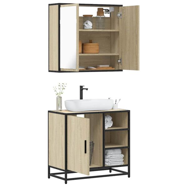 vidaXL Bathroom Furniture Set Sonoma oak Engineered wood, metal Standard