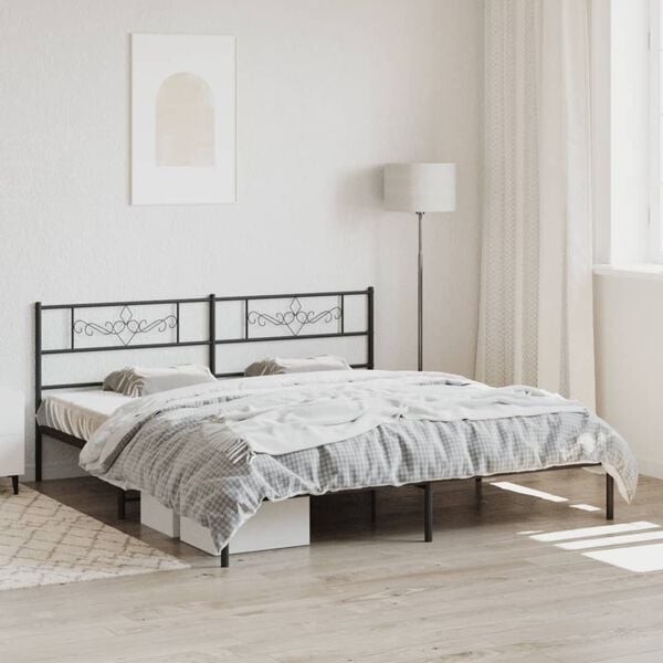 vidaXL Bed Frame Black Powder-Coated Steel Super King Bed Frame