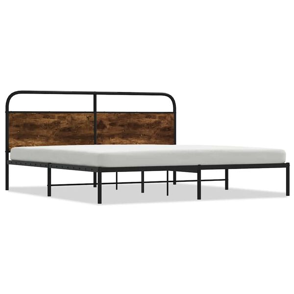 vidaXL Bed Frame Smoked Oak Steel, Engineered Wood Super King Bed Frame