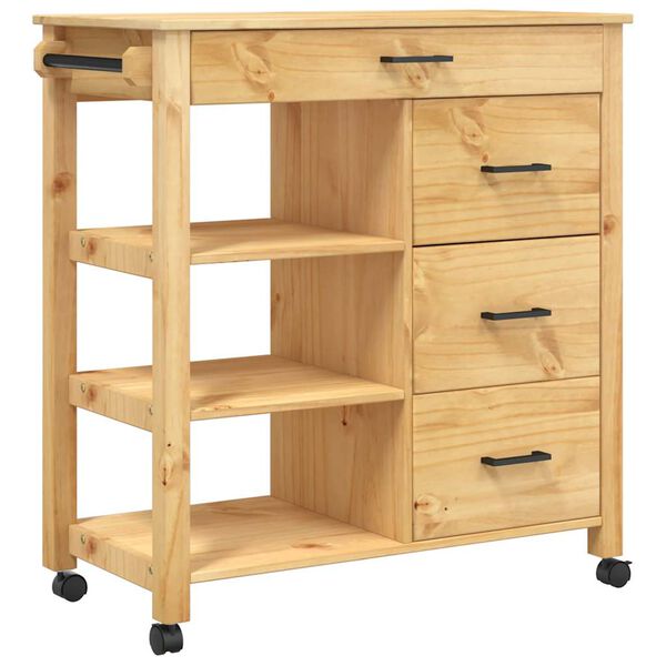 vidaXL Kitchen Trolley MONZA 33.1"x15.7"x34.8" Solid Wood Pine