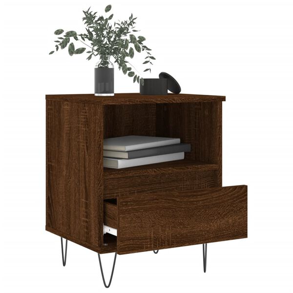 vidaXL Bedside Cabinet Brown Oak Engineered wood, Metal Medium