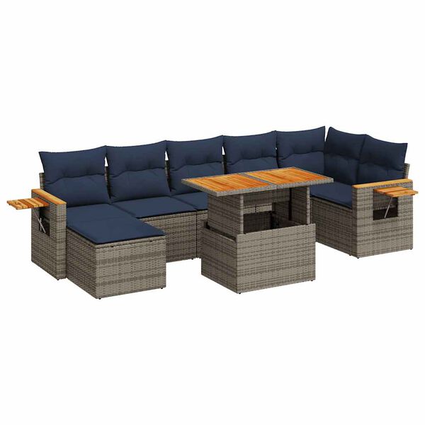 vidaXL 8 Piece Patio Sofa Set with Cushions Brown Poly Rattan Acacia