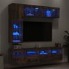 vidaXL 7 Piece TV Wall Stand Set with LED Lights Smoked Oak