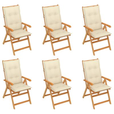 vidaXL Patio Chairs 6 pcs with Cream Cushions Solid Teak Wood