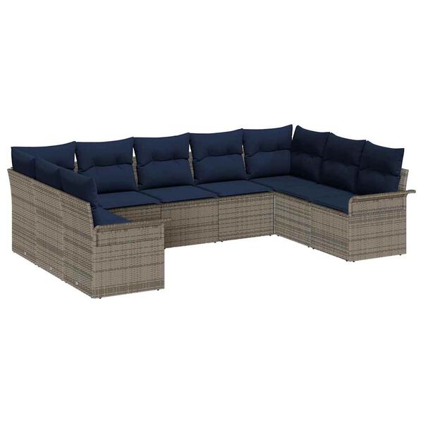 vidaXL Garden Sofa Set with Cushion 9 pcs Grey Poly Rattan