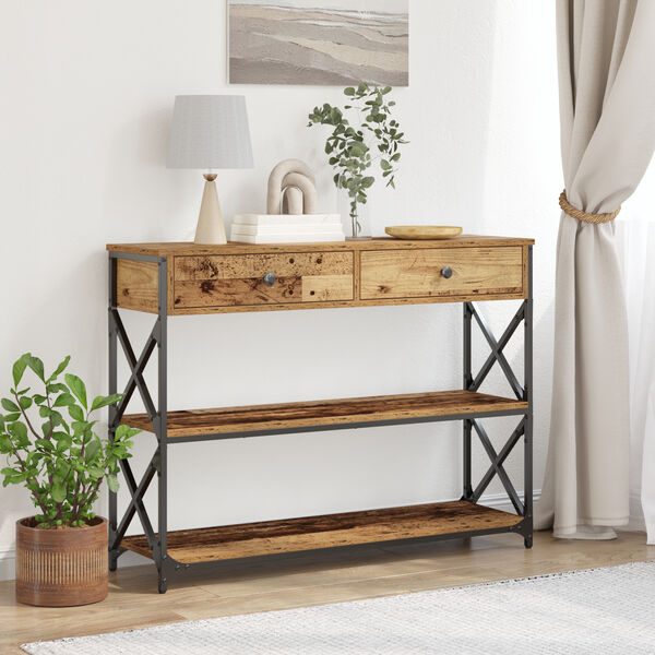 vidaXL Console Table with Drawer with Shelf Old wood 100 x 28 x 75 cm