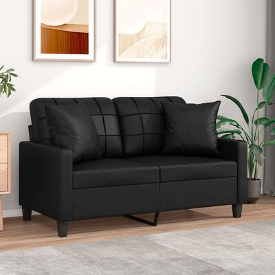 vidaXL 2-Seater Sofa with Throw Pillows Black 47.2" Faux Leather