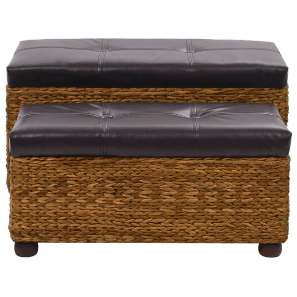 vidaXL Bench Brown and black Seagrass, faux leather, solid poplar wood