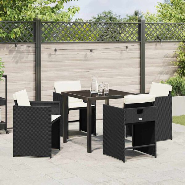 vidaXL Garden Dining Set with Cushion 5 pcs Black Poly Rattan