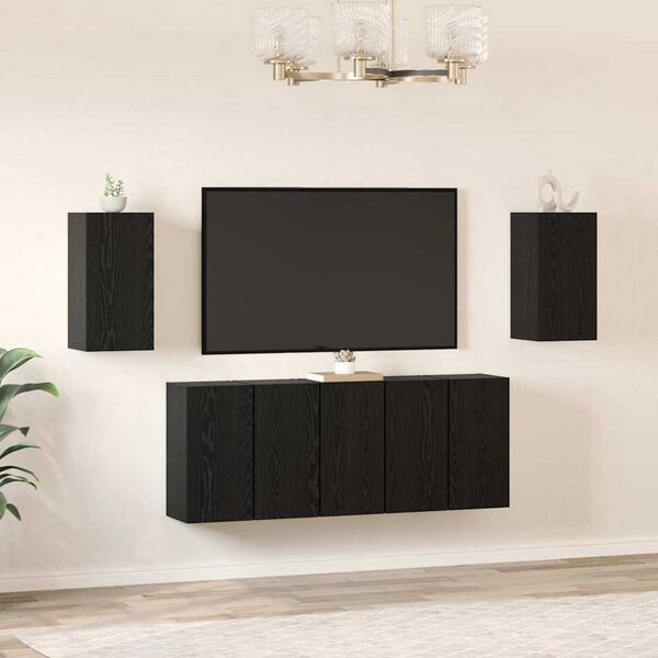 vidaXL TV Cabinet Set 7 pcs Black Oak 12.01 x 11.81 x 23.62 in