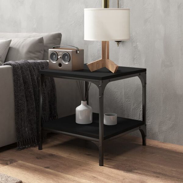 vidaXL Side Table Set of 2 Black Engineered wood, Steel Small Levelers