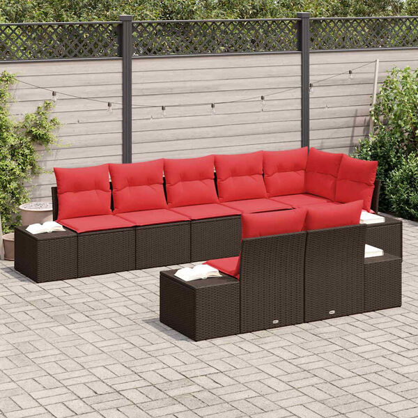 vidaXL Garden Sofa Set with Cushion 8 pcs Brown Poly Rattan