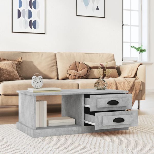 vidaXL Coffee Table Concrete Grey Engineered Wood 35.4 x 19.7 x 13.8 in