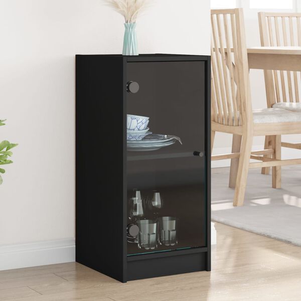 vidaXL Side Cabinet with Glass Doors Black 13.8"x14.6"x29.7"