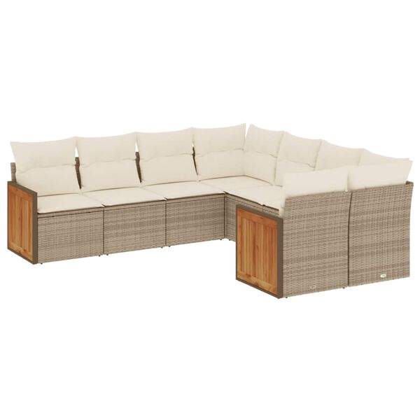 vidaXL 8 Piece Patio Sofa Set with Cushions Beige Poly Rattan