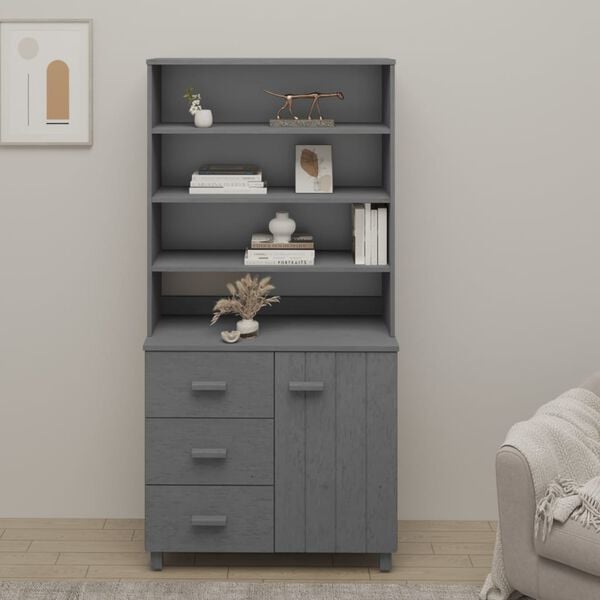 vidaXL Highboard Set of 2 Dark grey Solid pine wood, MDF Large