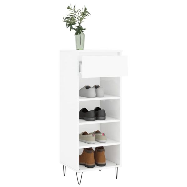 vidaXL Shoe Cabinet High gloss white Engineered wood, metal Medium