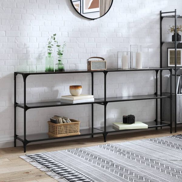 vidaXL Console Table Black glass Steel and Glass Large Console Table