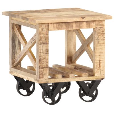 vidaXL Side Table with Wheels 15.7"x15.7"x16.5" Rough Mango Wood