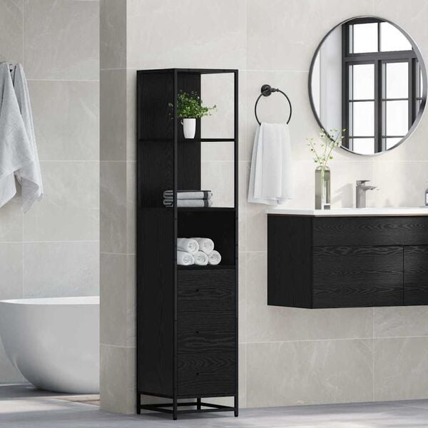vidaXL Bathroom Furniture Set Black Oak 13.78 x 14.76 x 65.35 in