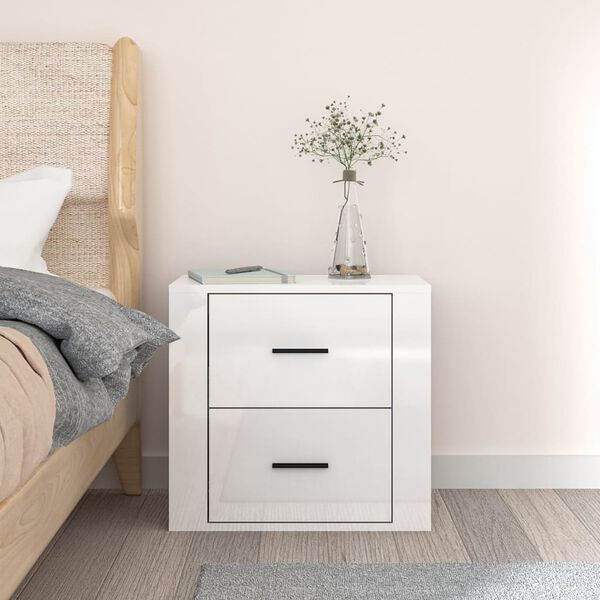 vidaXL Wall-mounted Bedside Cabinet High gloss white Engineered wood