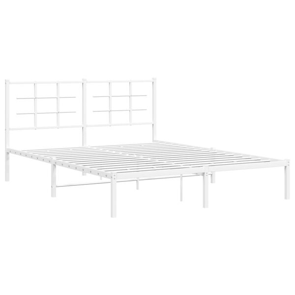 vidaXL Bed Frame White Powder-Coated Steel King Size Bed Frame