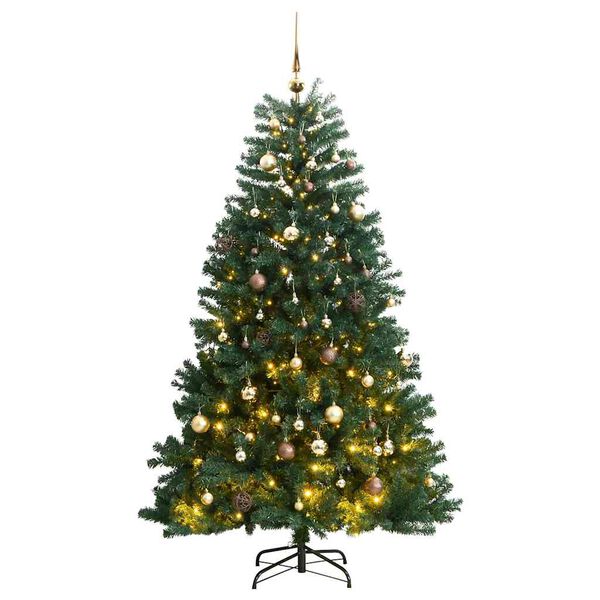 vidaXL Artificial Hinged Christmas Tree 300 LEDs & Ball Set 70.9"