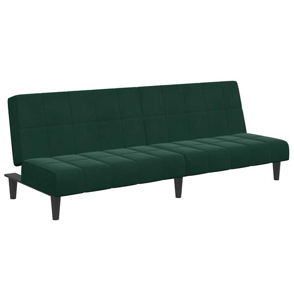 vidaXL Sofa Bed Dark Green Velvet, Wood, Foam, Plastic 2-Seater Foldable
