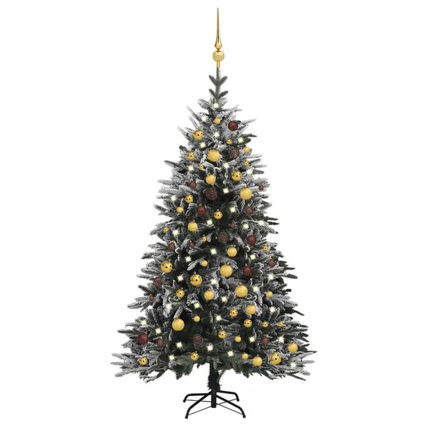 vidaXL Artificial Christmas Tree Green with shiny gold, matt gold, and bronze