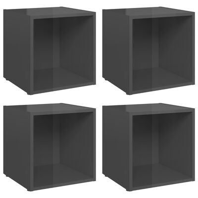 vidaXL TV Stands 4 Pcs High Gloss Gray 14.6"x13.8"x14.6" Engineered Wood