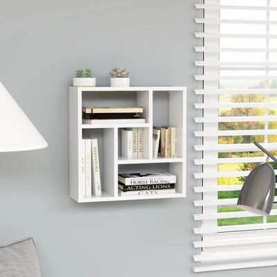vidaXL Wall Shelf High Gloss White 17.8"x6.3"x17.8" Engineered Wood