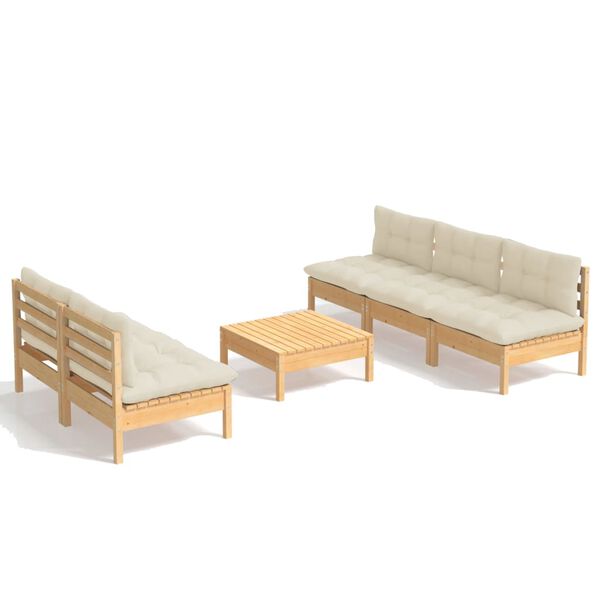 vidaXL Garden Lounge Set Cream Solid pinewood, fabric (100% polyester)
