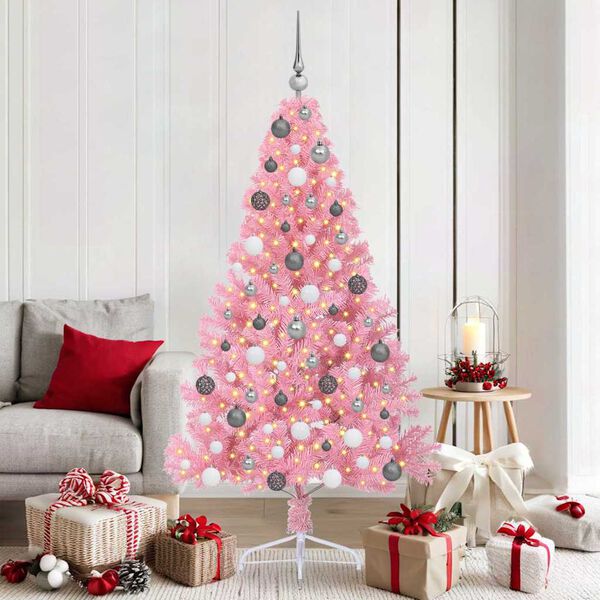 vidaXL Artificial Pre-lit Christmas Tree with 300 LEDs Pink 70.9" PVC