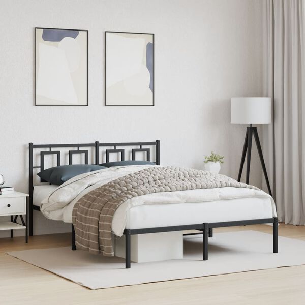 vidaXL Bed Frame Black Powder-Coated Steel Double Bed Frame