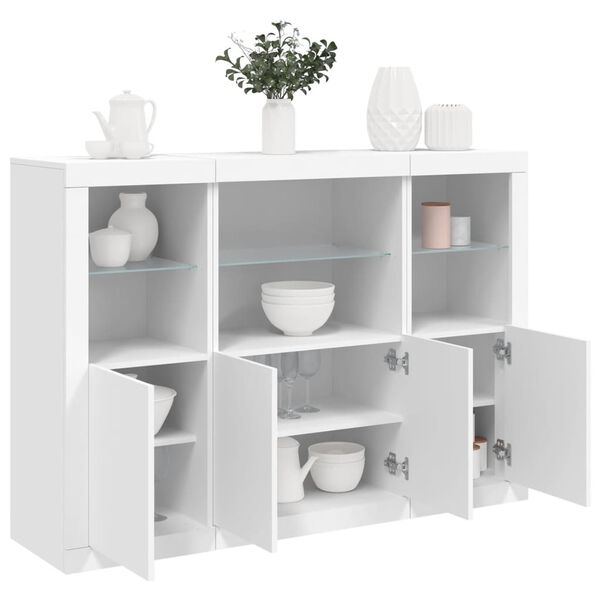 vidaXL Sideboard Set of 3 White Engineered wood, glass Large Sideboard