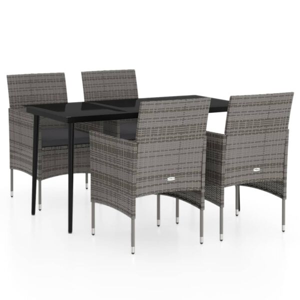 vidaXL Garden Dining Set Grey and Black PE Rattan 5 Piece Set Durable