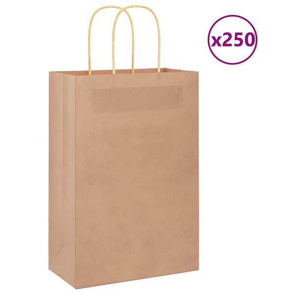 vidaXL Paper Bags 250 pcs with Handles Brown 21x11x31 cm