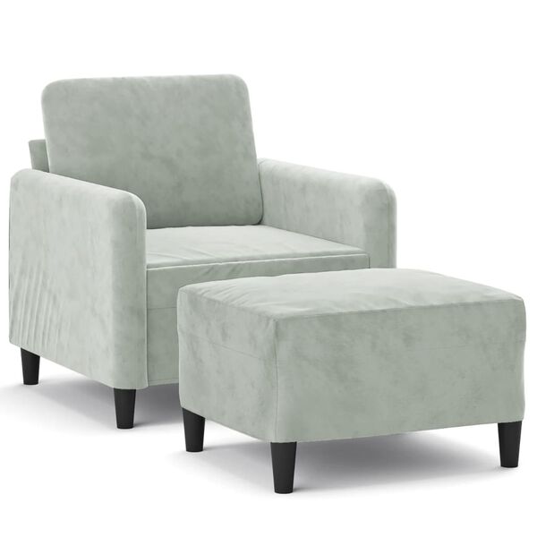 vidaXL Sofa Chair with Footstool Light Gray 23.6" Velvet