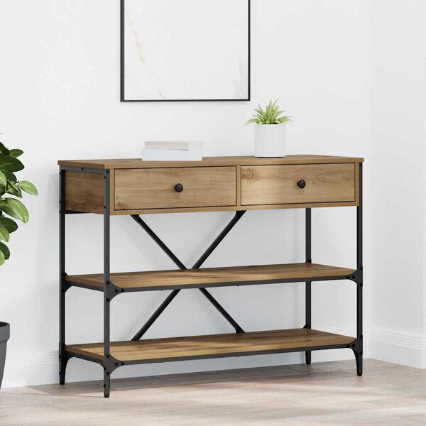 vidaXL Console Table with Drawer Brown 39.37 x 13.58 x 29.53 in Wood