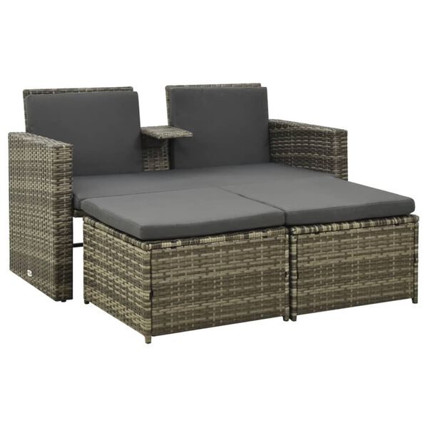 vidaXL Garden Lounge Set Grey PE rattan 3 Piece Set Adjustable Footrests