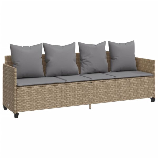 vidaXL Garden Sofa Set Beige Poly Rattan 4-Seater Adjustable Armrests