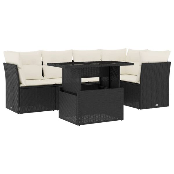 vidaXL Garden Sofa Set Black, Cream White PE Rattan Large Modular