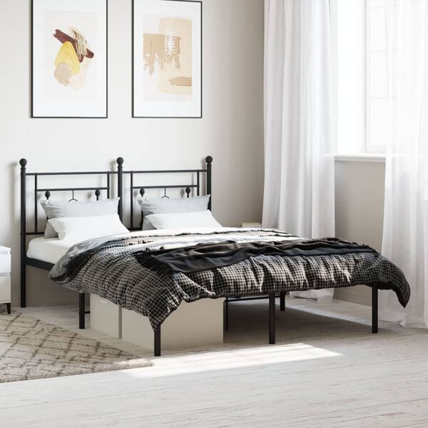 vidaXL Bed Frame Black Powder-Coated Steel Double Bed Frame