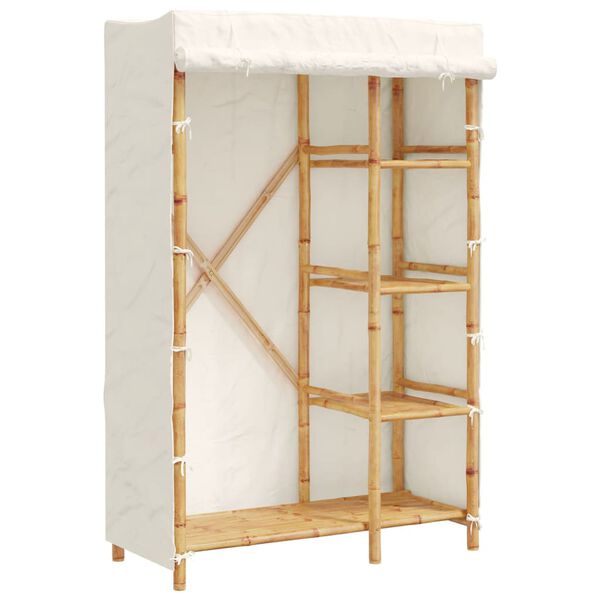 vidaXL Wardrobe Natural Bamboo Bamboo, Fabric Large Wardrobe