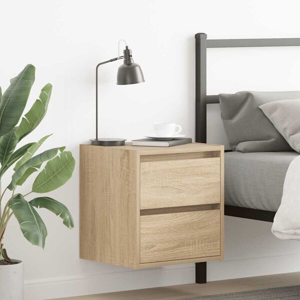 vidaXL Wall-mounted Bedside Cabinet Sonoma oak Engineered wood Small