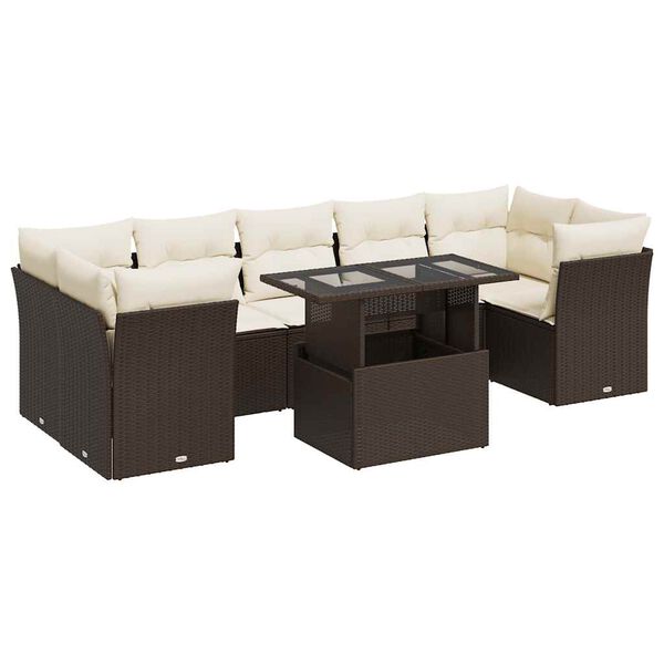 vidaXL Garden Sofa Set Brown PE Rattan Large Adjustable Armrests