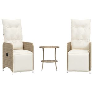 vidaXL Reclining Garden Chair Set of 2 Beige PE rattan Standard